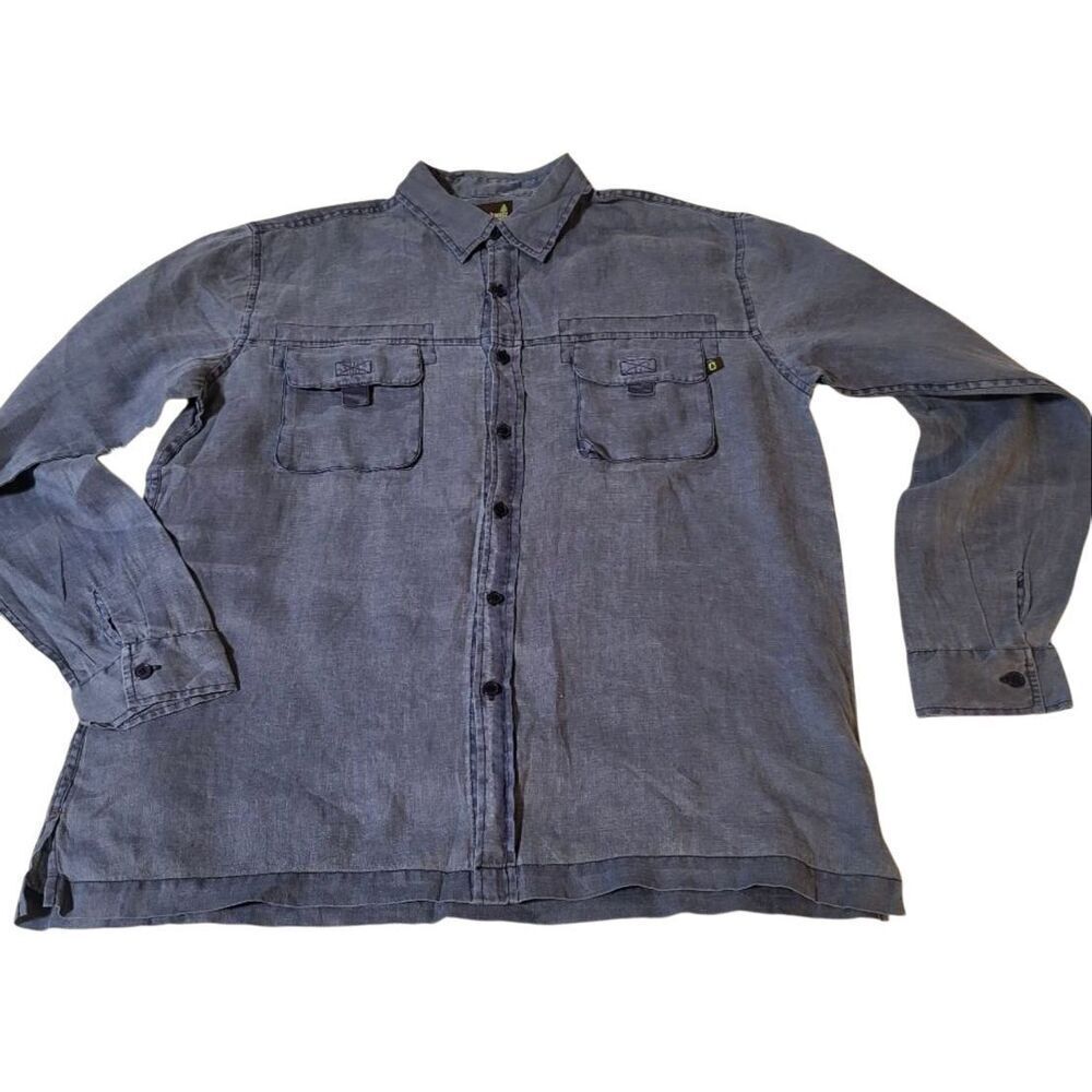 Weekendz off long sleeve cargo indy ink button down linen shirt L